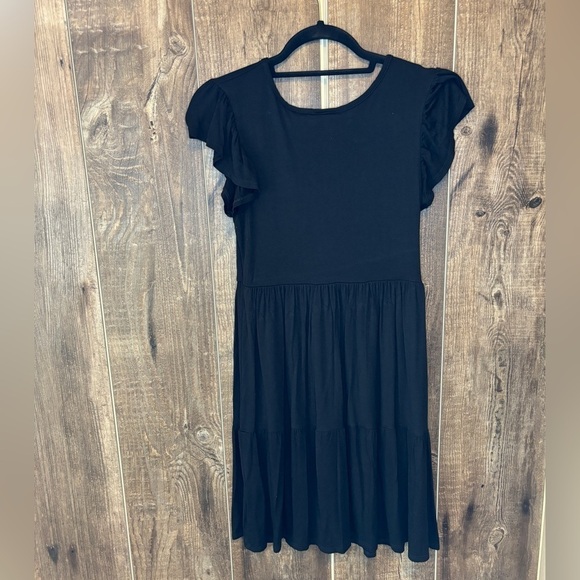 Olivia Rae T-Shirt Dress Flutter Sleeve Stretch Scoop Neck Black Women's Size S - Picture 3 of 4